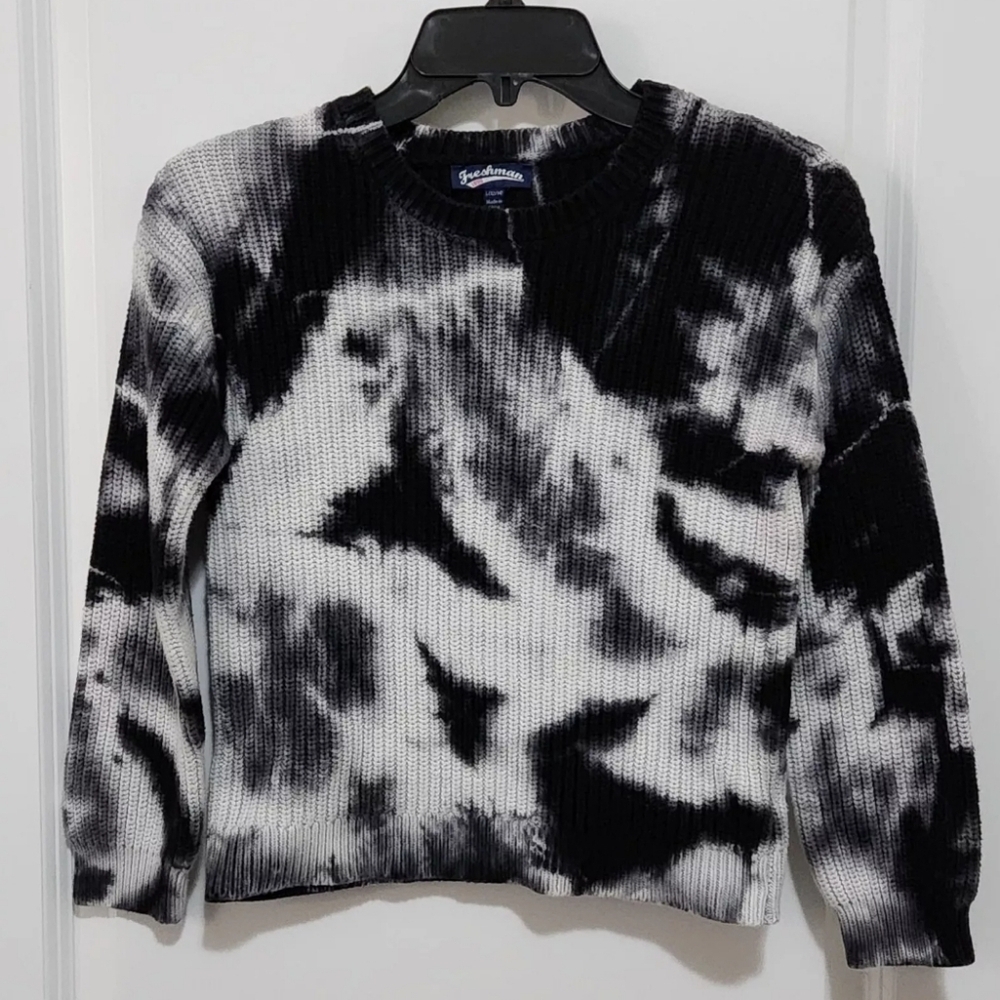 Freshman 1996 Girls L (12/14) Black Tie Dye 100% Cotton Chunky Sweater Pullover